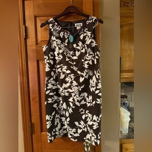 Robbie Bee Brown & White Floral Sheath Dress with Beaded Neckline NWT